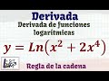 Derivada con logaritmo natural y regla de la cadena y=Ln(x^2+2x^4) | La Prof Lina M3