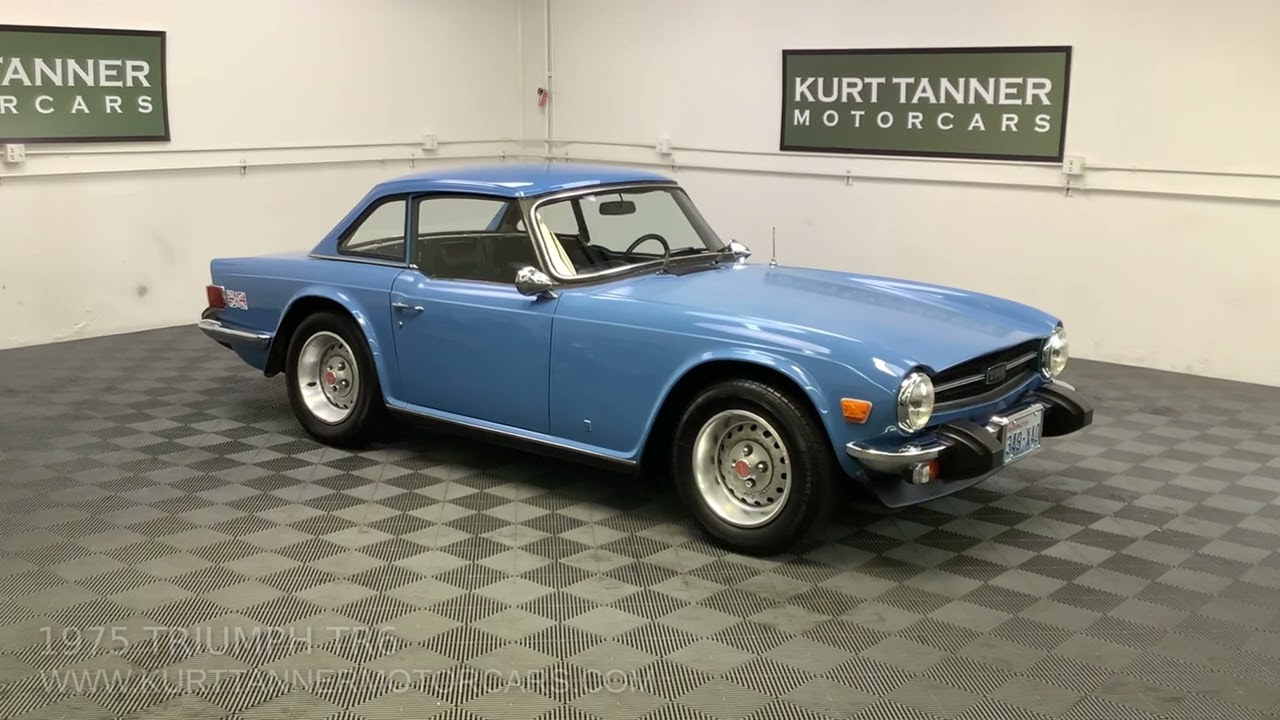 1975 TRIUMPH TR6. FRENCH BLUE WITH BLACK INTERIOR, SOFT TOP, TOP