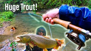 HUGE 25 INCH WILD BROWN TROUT SURPRISES ME!! (Creek Fishing)