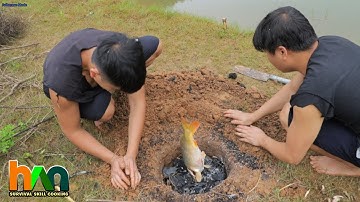 Survival Skills - Primitive Life , Make Fish Traps With Tree Roots, Catch Big Carp-Cooking In Forest