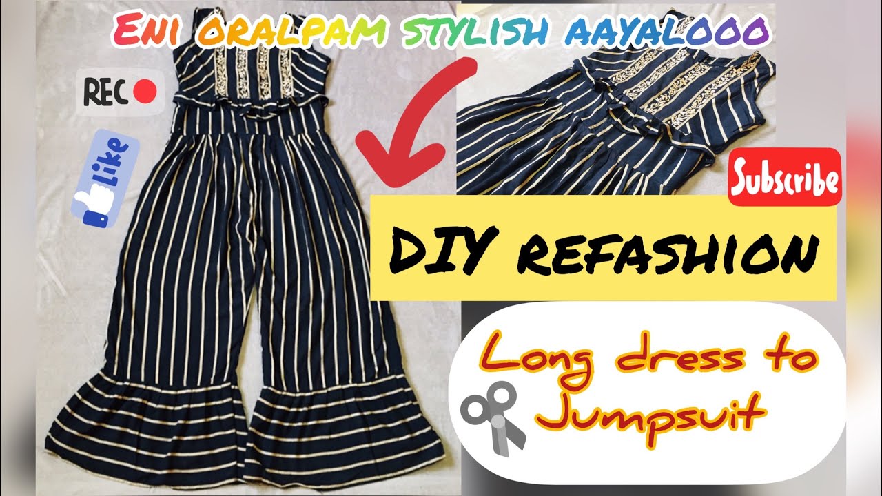 How to convert simple long dress into a jumpsuit/vary easy DIY