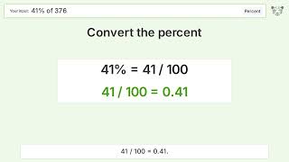 What is 41 of 376 Step-by-Step Percent