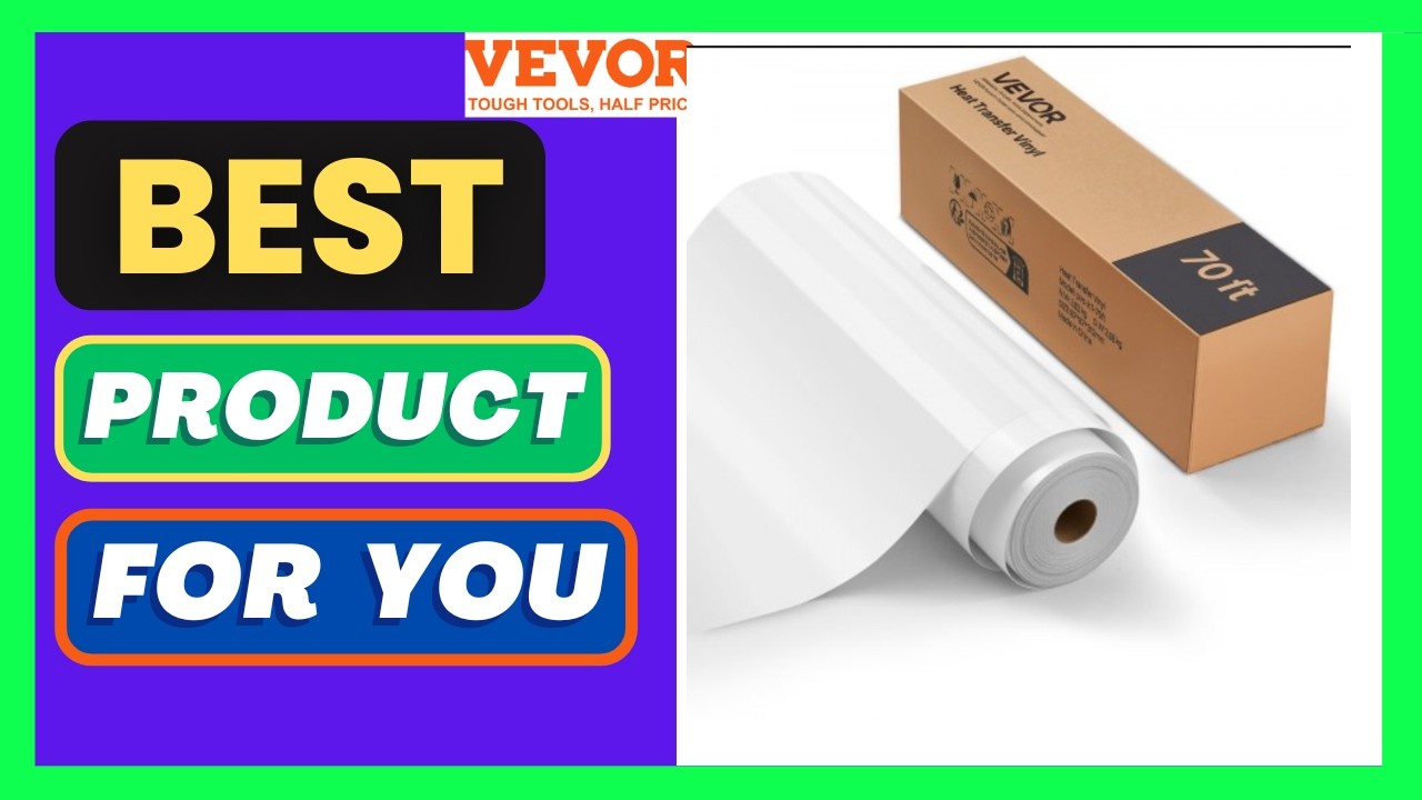 VEVOR Heat Transfer Vinyl, 12 in x 70 ft, Glossy White HTV Iron on Vinyl Roll, Easy to