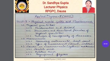 Applied Physics-I (1002), Unit 1, part 2 by Dr. Sandhya Gupta, Lecturer Physics, RPGPC, Dausa