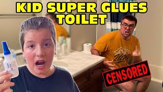 🤬Kid Temper Tantrum🤬 Super Glues Toilet Seat To Dad's Butt As A Prank! - Dad Gets STUCK! [Original]