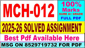 MCH 012 solved assignment 2025-26 || mch 012 solved assignment 2026 in English || ignou mch12