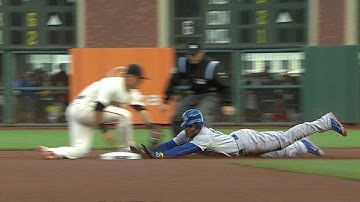 LAD@SF: Puig hustles for a double to center field