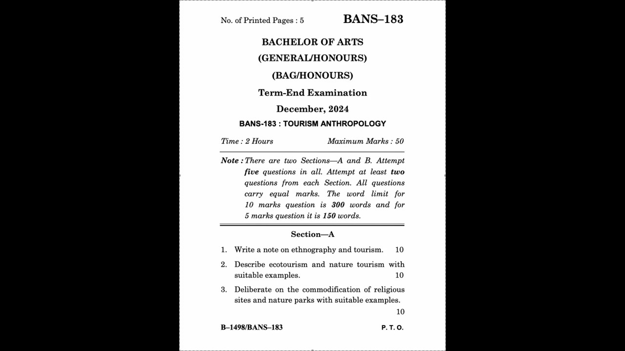 BANS-183 Dec 2024 | IGNOU Previous Year Question Paper