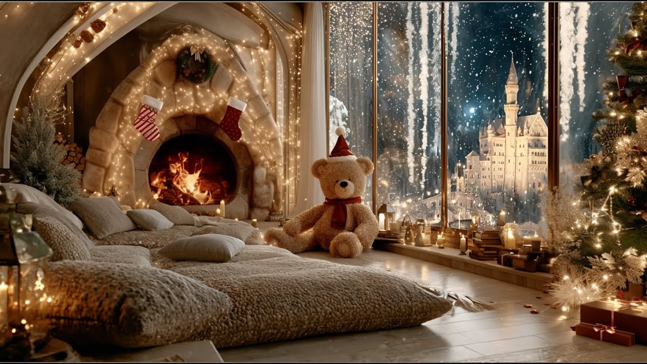 🧸 Magical Christmas Piano Ambience | Peaceful Holiday Comfort, Teddy Bear & Fireplace Glow (4K)