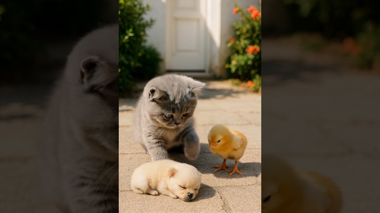 Cat Can T Believe It Has To Babysit A Chick AND Puppy 