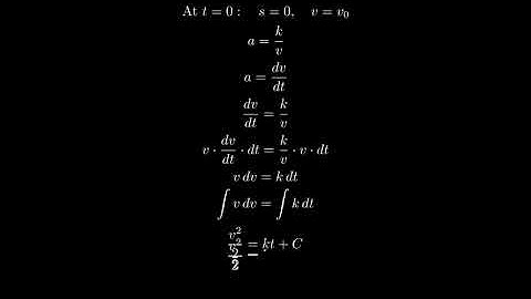 The acceleration of a particle traveling along a straight line is a =k/v, where k is a constant.