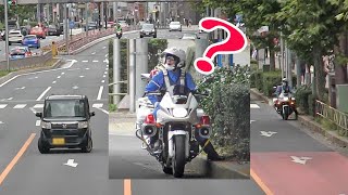 ここでバックする？予想外の動きをする軽自動車！白バイ隊員がいる前でイエローカット…こりゃ捕まるわ