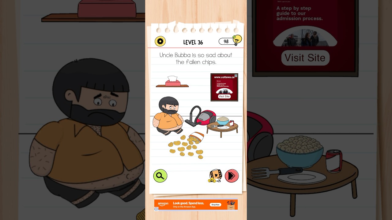 Brain Test 4 - Level 36 - Uncle Bubba is so sad about the fallen chips