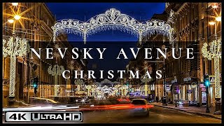 ⁴ᴷ 2023 Russia St Petersburg Walk Christmas Nevsky Avenue. Nomadic Ambience