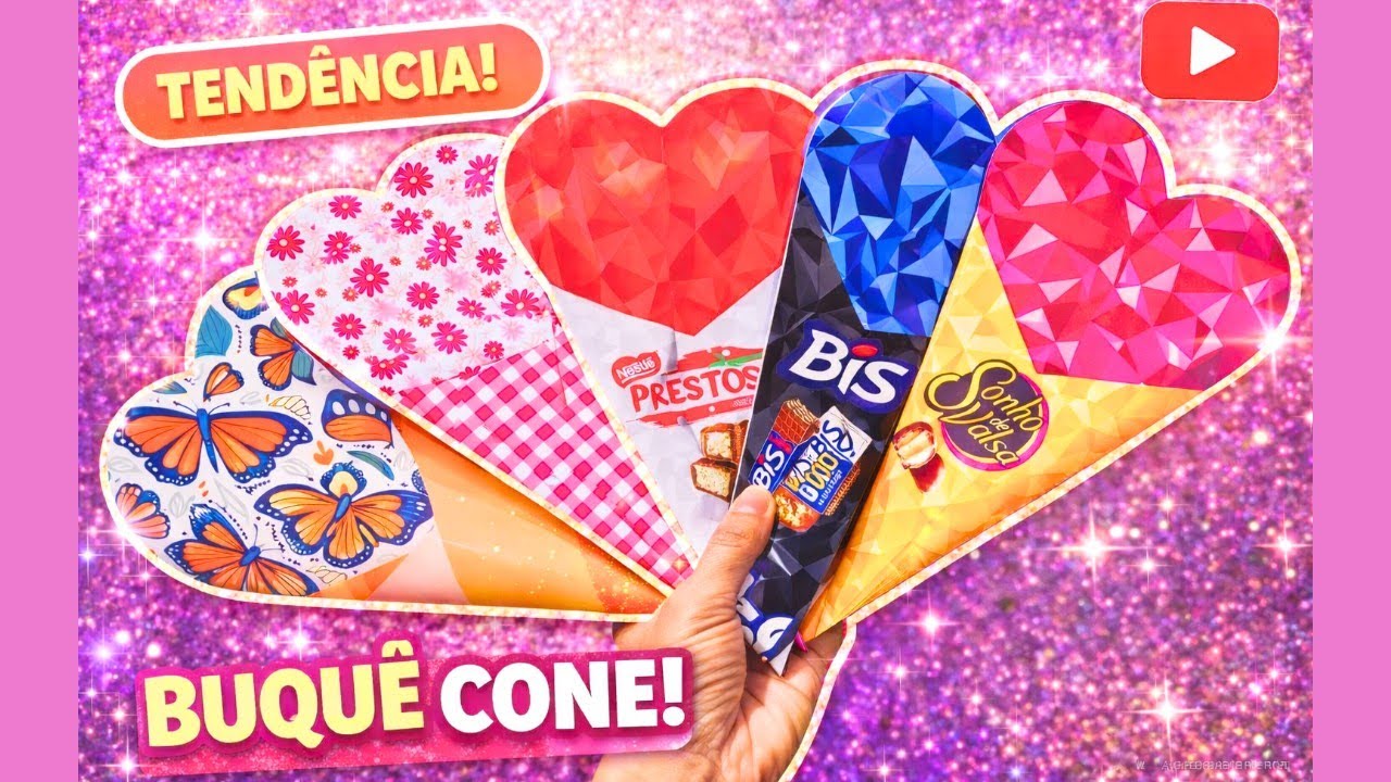 Buquê cone tendência 2026 🌺 MOLDE GRÁTIS 🌺