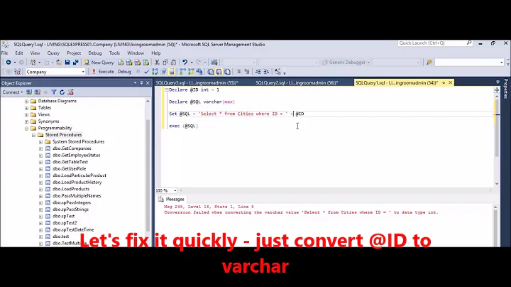 MSSQL -  Fix Error - Conversion failed when converting the varchar value  to data type int
