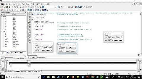 A C program to Convert BCD number to ASCII and display them on P1 and P2 in Keil