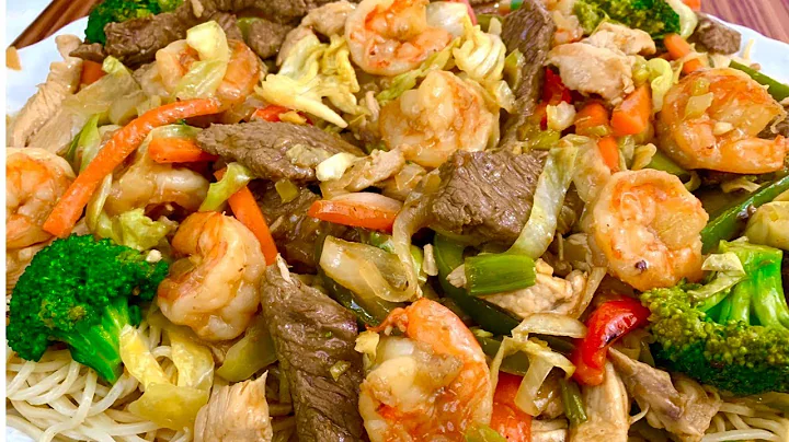 Chow Mein de Carne, Pollo y Camarones y brocoli - ...
