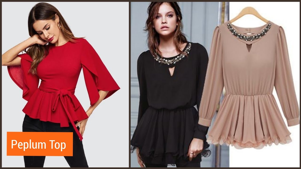 Split Flared Half Sleeve Belted Peplum Solid Blouse Top/Women Plain Peplum Top