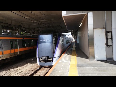E353系 S115編成 特急あずさ25号松本行が61分遅れて豊田駅2番線を通過するシーン