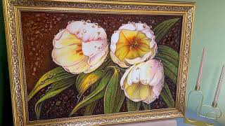 Картина Білі тюльпани з бурштину
