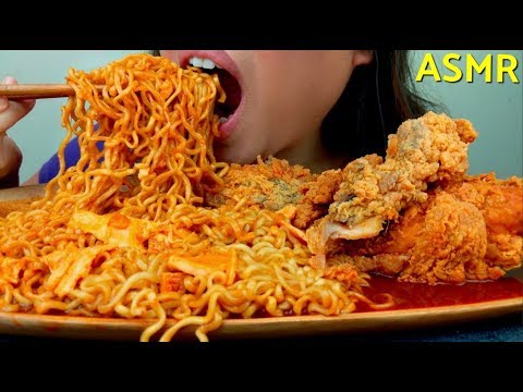 ASMR Popeye's Fried Chicken & Spicy Fire Ramen Noodles (Curry) No Talking 먹방 suellASMR