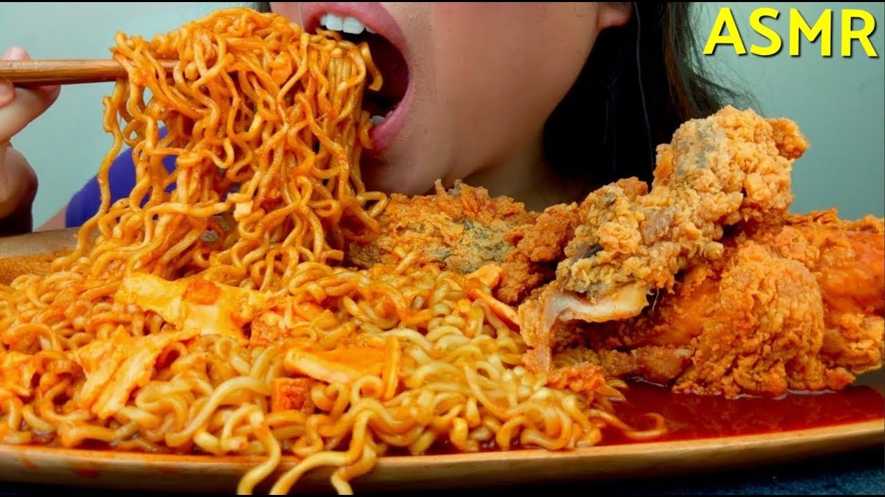 ASMR Popeye's Fried Chicken & Spicy Fire Ramen Noodles (Curry) No Talking 먹방 suellASMR