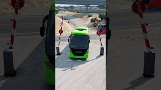 Red and Green Buses Bollards Barrier Crush #shorts #beamngdrive #bus screenshot 2