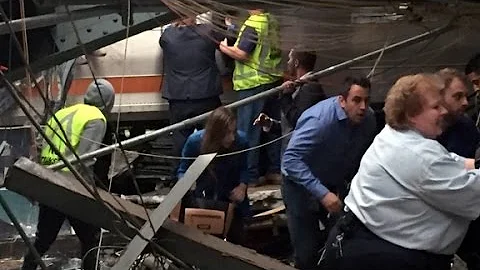 Train crashes in Hoboken, New Jersey