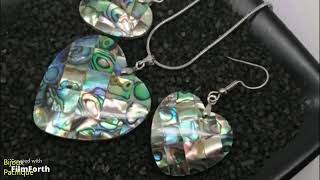 Parure en nacre d'abalone en forme de coeur