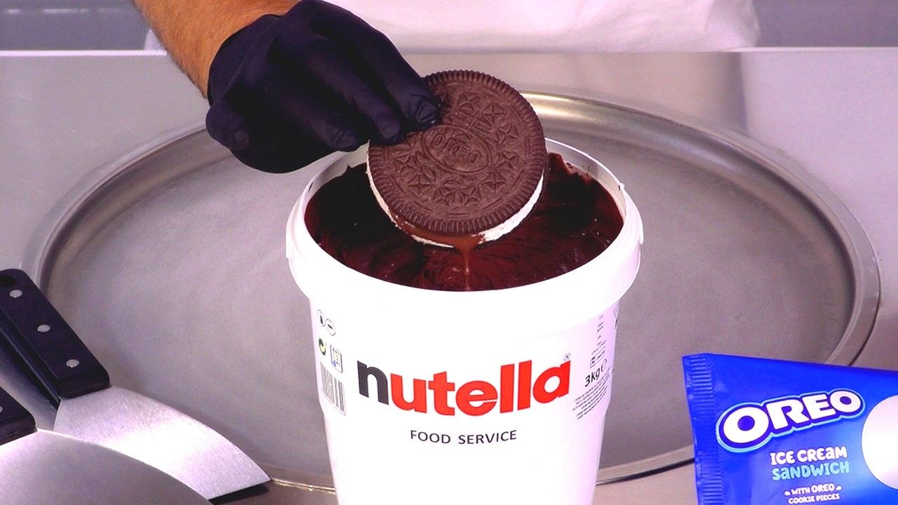 Giant Nutella & Oreo — Ice Cream Rolls | Satisfying Visual ASMR