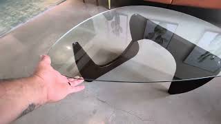 Giantex Triangle Glass Coffee Table, Solid Wood Tea Table with Tempered Glass Top & Adjustable Base