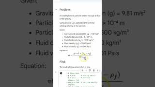 Terminal settling Velocity of tiny spherical particles #chemicalengineering #fluidmechanics