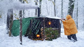 Trapped in the Snow | Building a Snow Shelter in a Forest Cabin