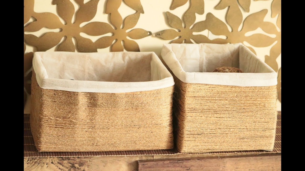 Cesta DIY con cartón, tela y cuerda - elizabethjoandesigns.com - DIY  Cardboard Box into Rope Basket