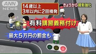 自転車の交通ルール厳罰化　切符2回で有料講習(15/06/01)