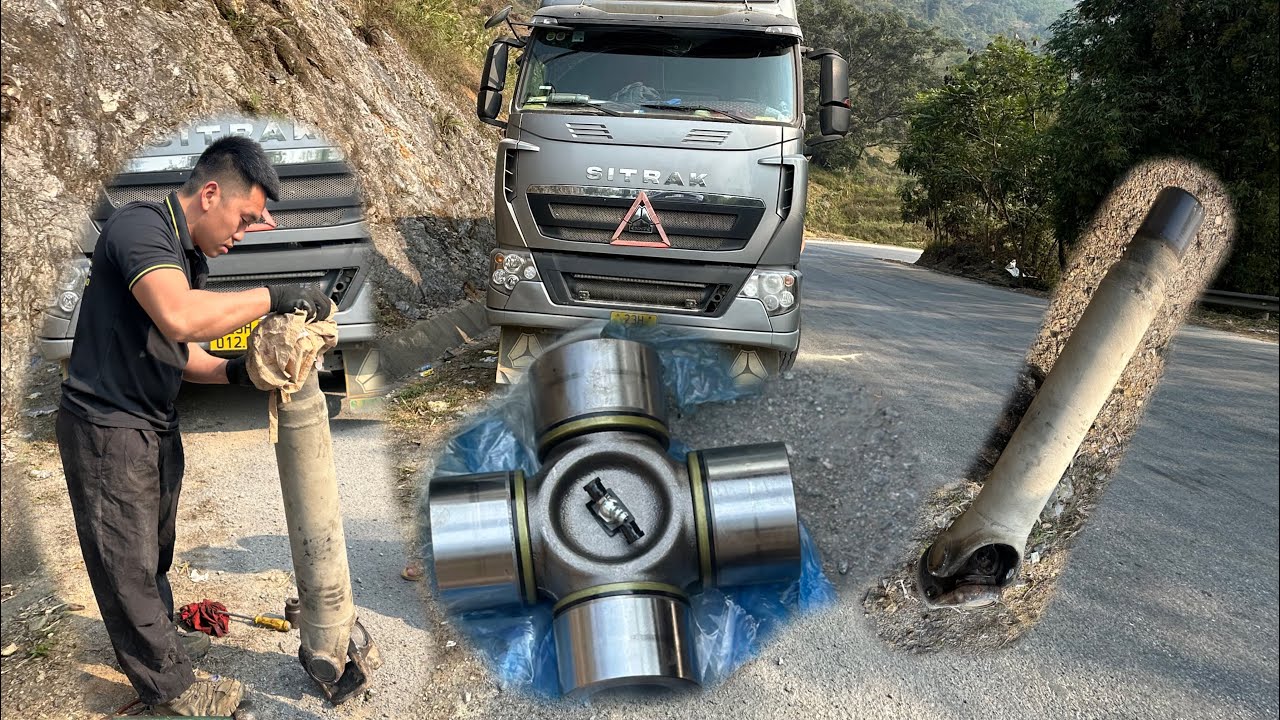 Crossing the mountain pass in Bac Xum, Yen Minh, Vietnam, rescue operation, replacing moving parts.