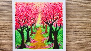 Acrylic Painting For Beginners Spring Season Landscape Painting Tutorial