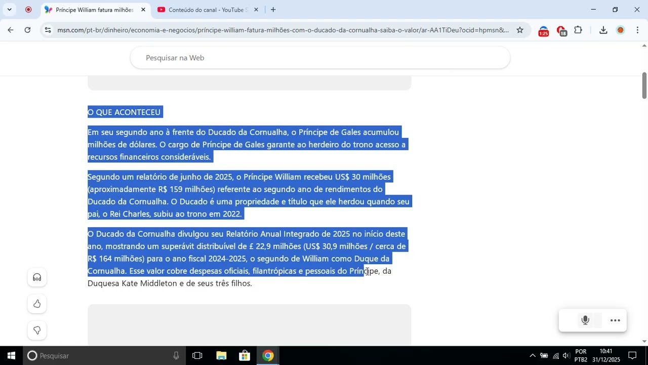 Príncipe William fatura milhões com o Ducado da Cornualha; saiba o valor