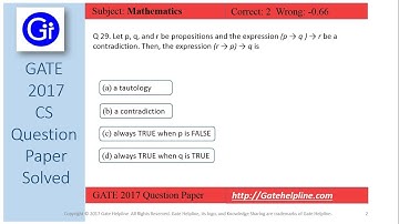 GATE 2017 CS Q29. Let p, q, and r be propositions and the expression (p → q ) → r