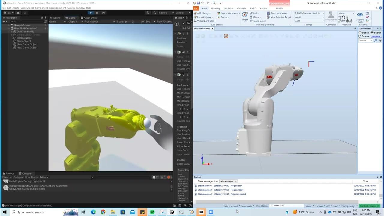VR Oculus Hand Tracking Unity to RobotStudio via RelaxedIK YouTube