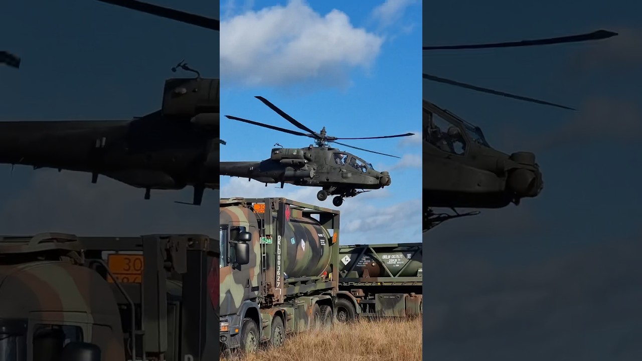 RNLAF AH-64 Apache helicopter leaving the FARP…