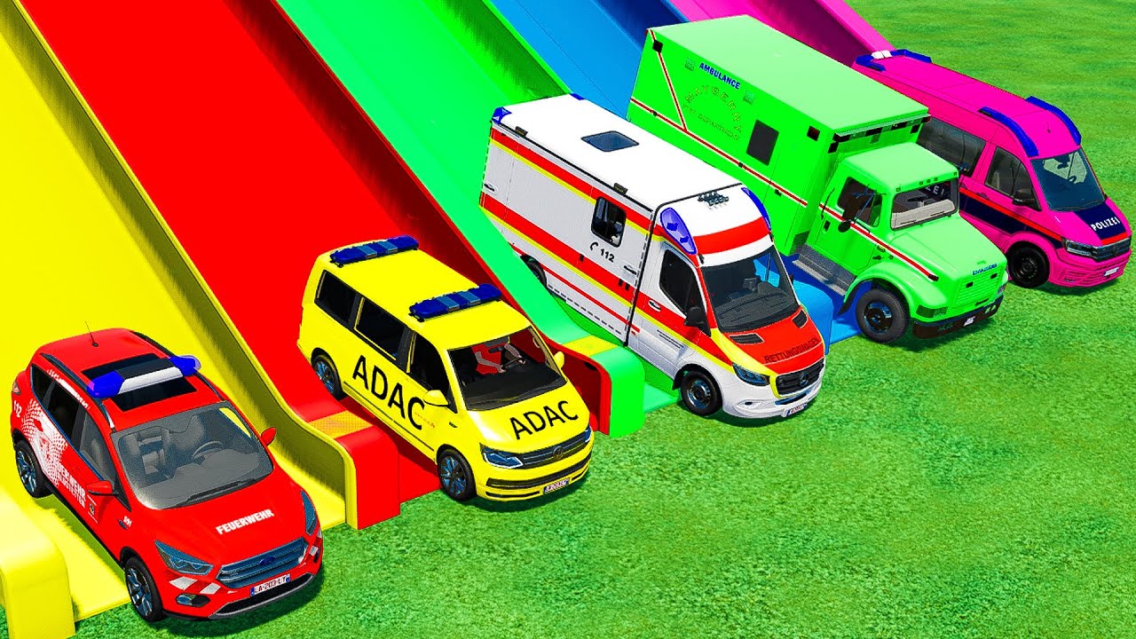 TRANSPORTING ALL AMBULANCE VEHICLES WITH MAN TRUCK to SLIDE ! Farming Simulator 22