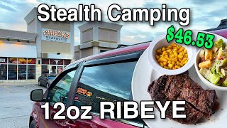 Stealth Camping at Chuck's Roadhouse  RIBEYE DINNER & a Movie