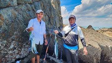 Câu cá xương xanh ở Hòn Bà khi triều xuống