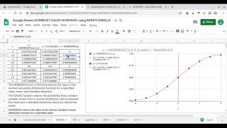 Google Sheets NORMDIST GAUSS NORMSINV using ARRAYFORMULA in Normal Cumulative Distribution