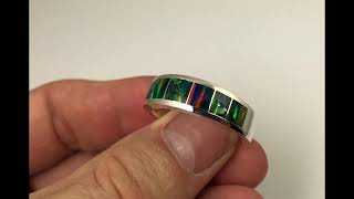 Lab Opal Wedding Band by Hileman Silver Jewelry