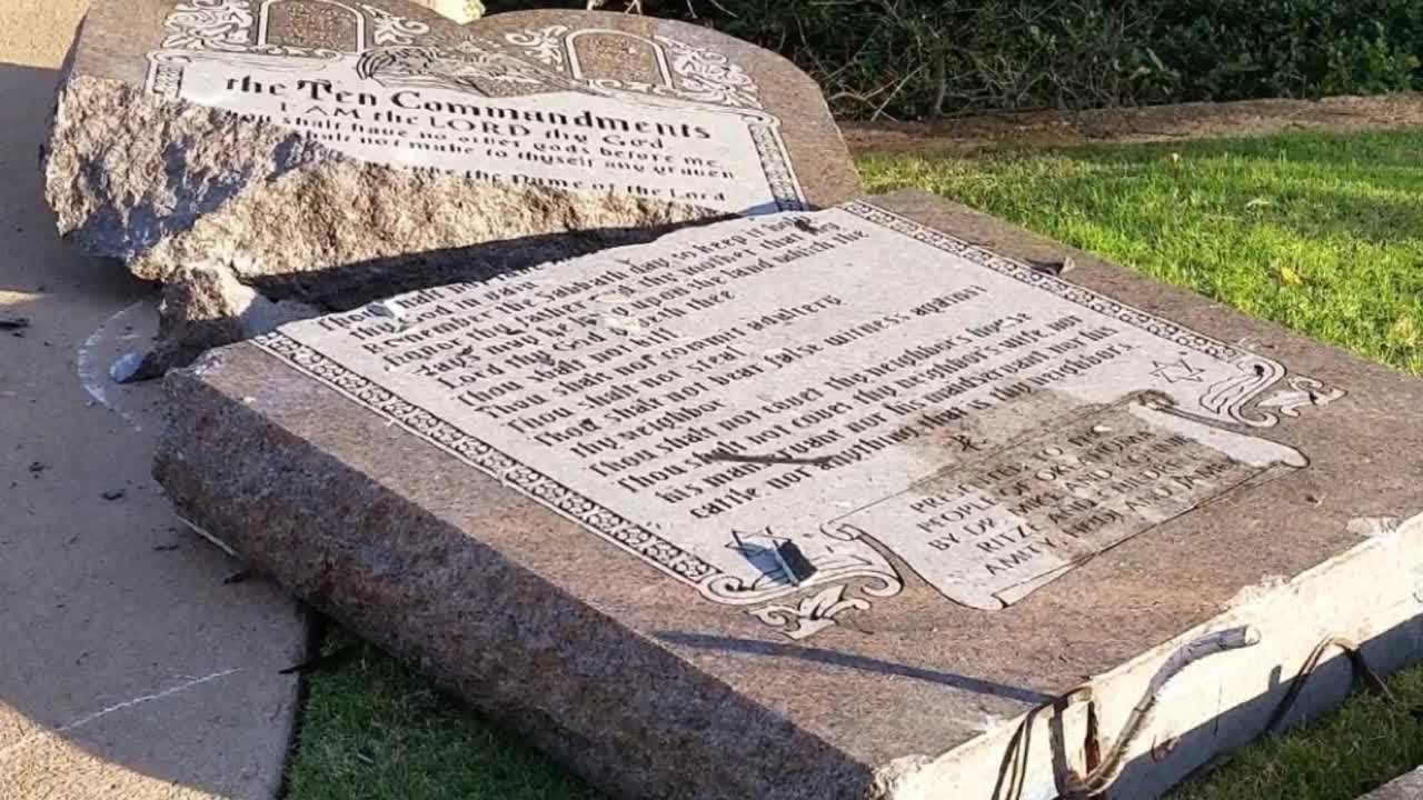 Image result for ten commandments monument destroyed