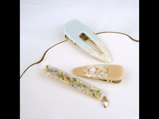 ヘアクリップ レジン 6.5cmオーバルマトリカリアとヒメウツギ プリンスカラー ヘアクリップ レジン 6.5cmオーバルマトリカリアとヒメウツギ