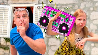 Dad teaches Nastya the rules of behaviour for kids in the hotel and playing outdoors